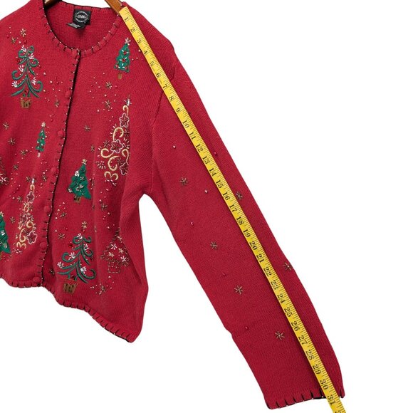 Vtg Designers Studio Christmas Sweater Womens Red Beaded Cardigan Size XL - Picture 8 of 9